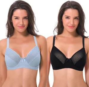 Curve Muse Women's Plus Size Unlined Minimizer Underwire Full Figure Bra-3Pack