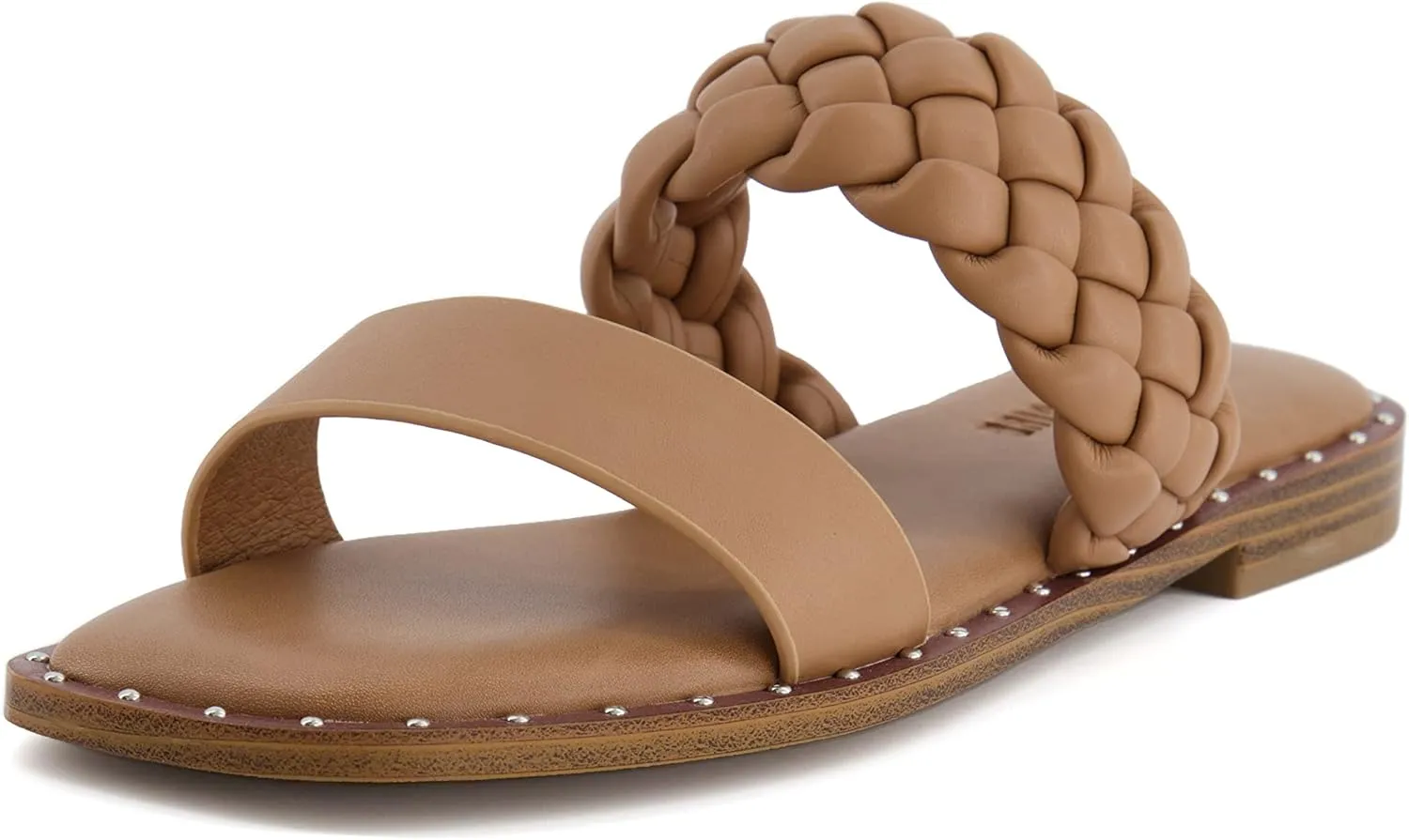 CUSHIONAIRE Varro Two Strap Flat Braided Sandals for Women 2025- Slip-On Dressy Womens Sandals with Memory Foam