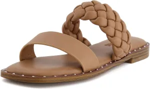 CUSHIONAIRE Varro Two Strap Flat Braided Sandals for Women 2025- Slip-On Dressy Womens Sandals with Memory Foam