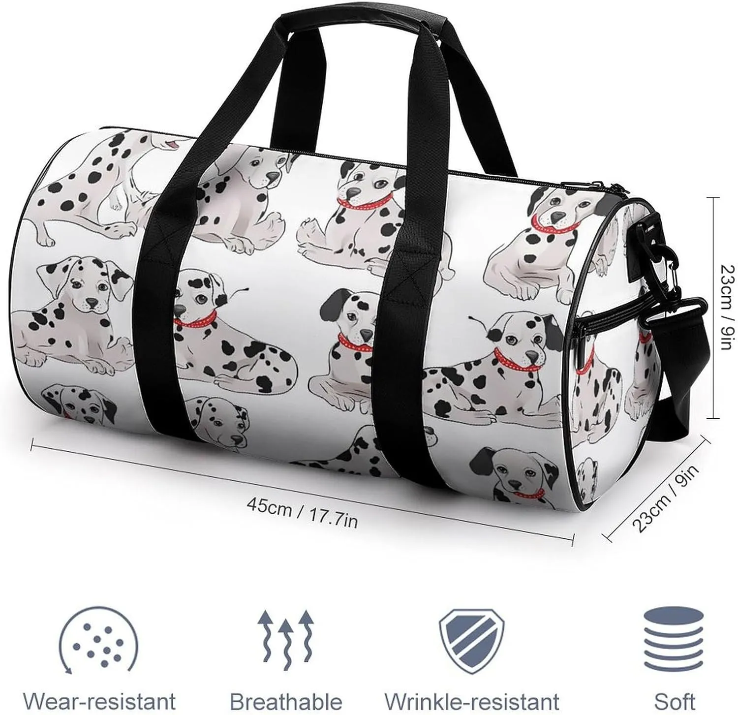 Cute Dalmatian Duffel Bag for Men Women Gym Bag Sports Small Overnight Bag for Travel Weekender, 17.7in/9in/9in, XB0606009