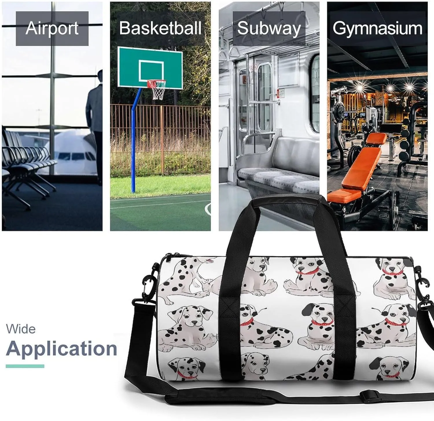 Cute Dalmatian Duffel Bag for Men Women Gym Bag Sports Small Overnight Bag for Travel Weekender, 17.7in/9in/9in, XB0606009