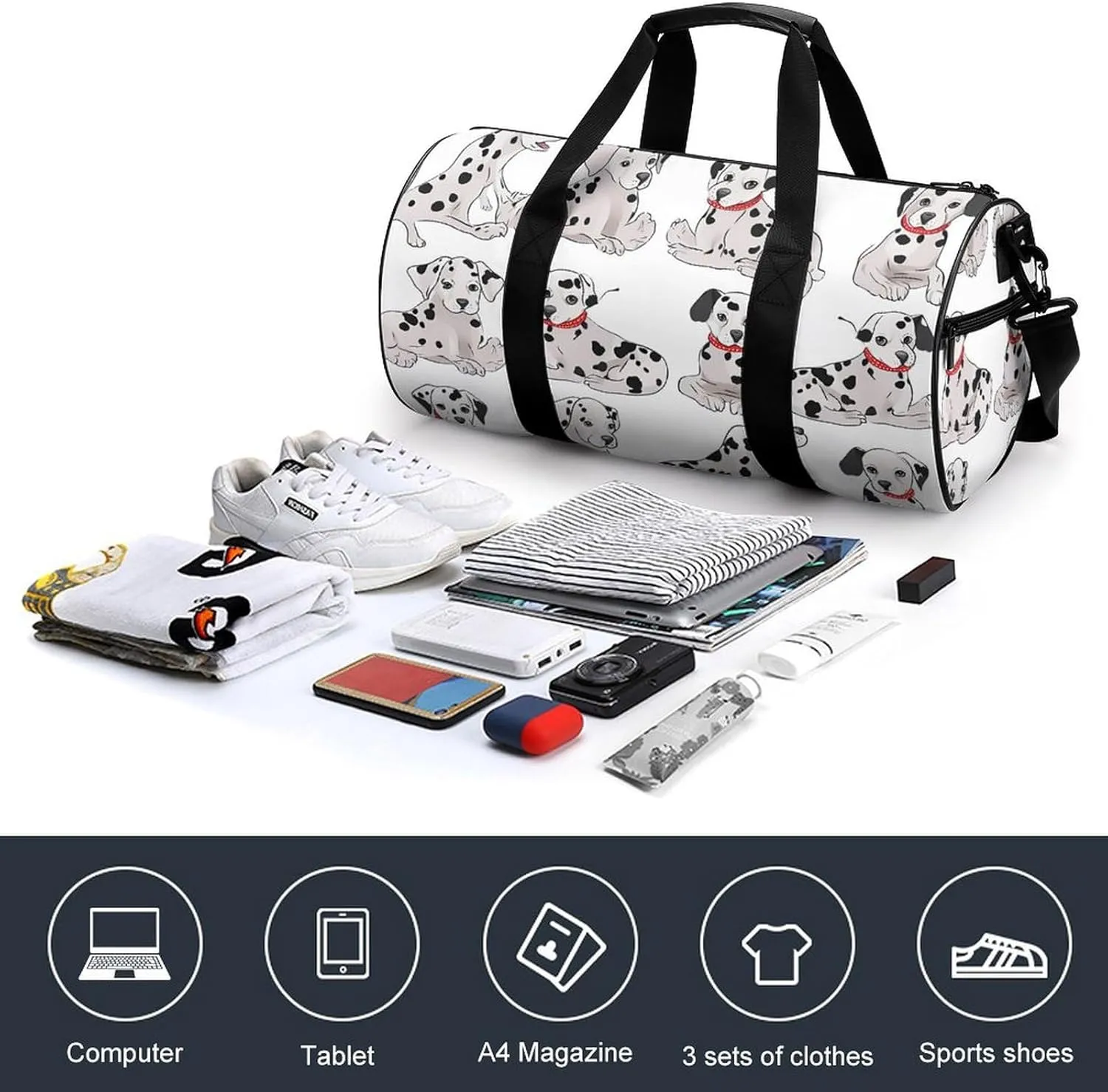 Cute Dalmatian Duffel Bag for Men Women Gym Bag Sports Small Overnight Bag for Travel Weekender, 17.7in/9in/9in, XB0606009