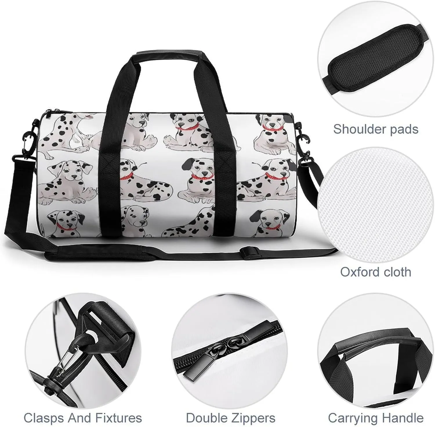 Cute Dalmatian Duffel Bag for Men Women Gym Bag Sports Small Overnight Bag for Travel Weekender, 17.7in/9in/9in, XB0606009