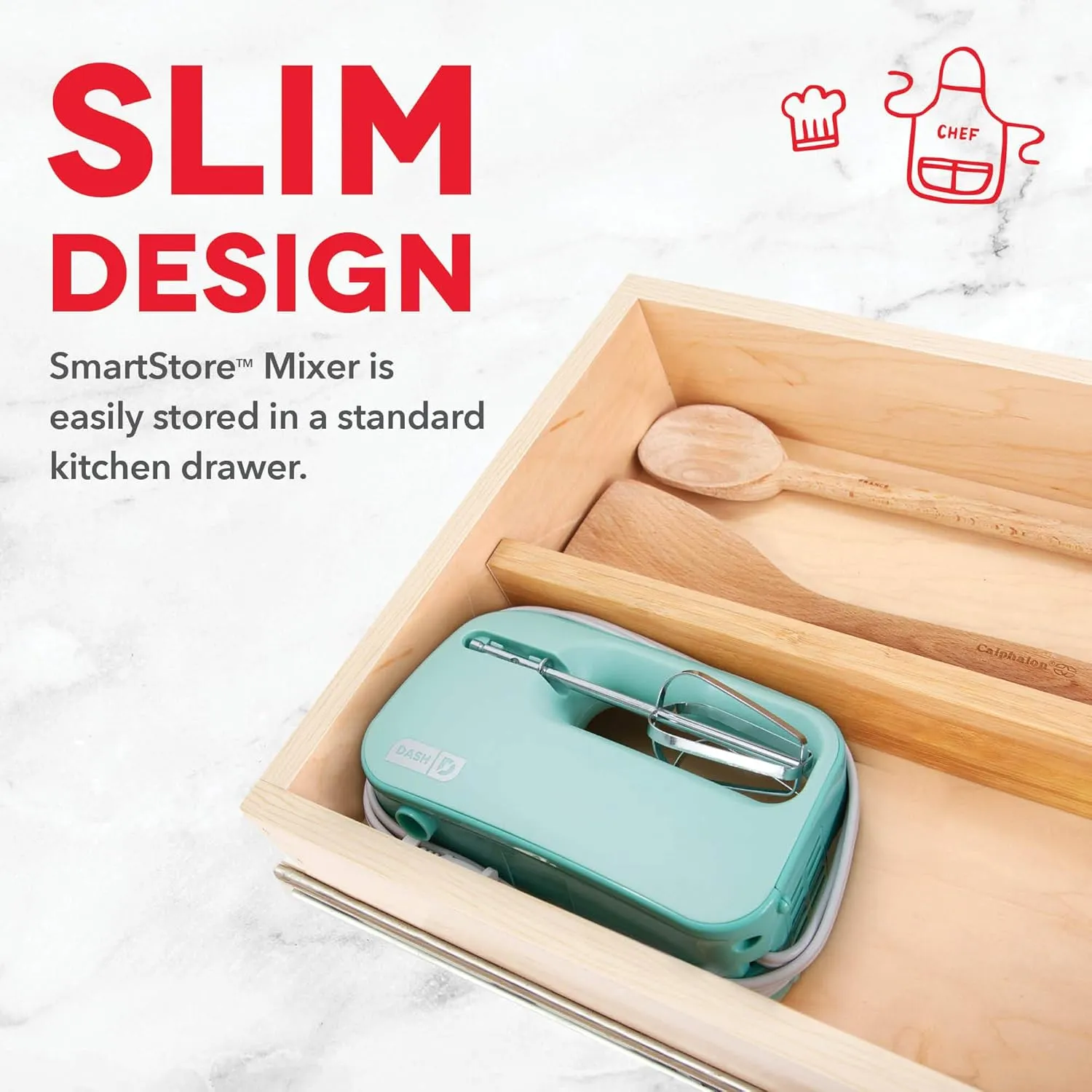 Dash SmartStore™ Deluxe Compact Electric Hand Mixer   Whisk and Milkshake Attachment for Whipping, Mixing Cookies, Brownies, Cakes, Dough, Batters, Meringues & More, 3 Speed, 150-Watt – Aqua
