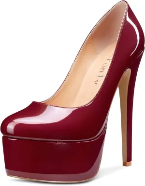 DearOnly Women's High Heels Platform Pumps Slip On Sexy Round Toe Stilettos 5.9" Inch Heel Classic Dress Party Shoes