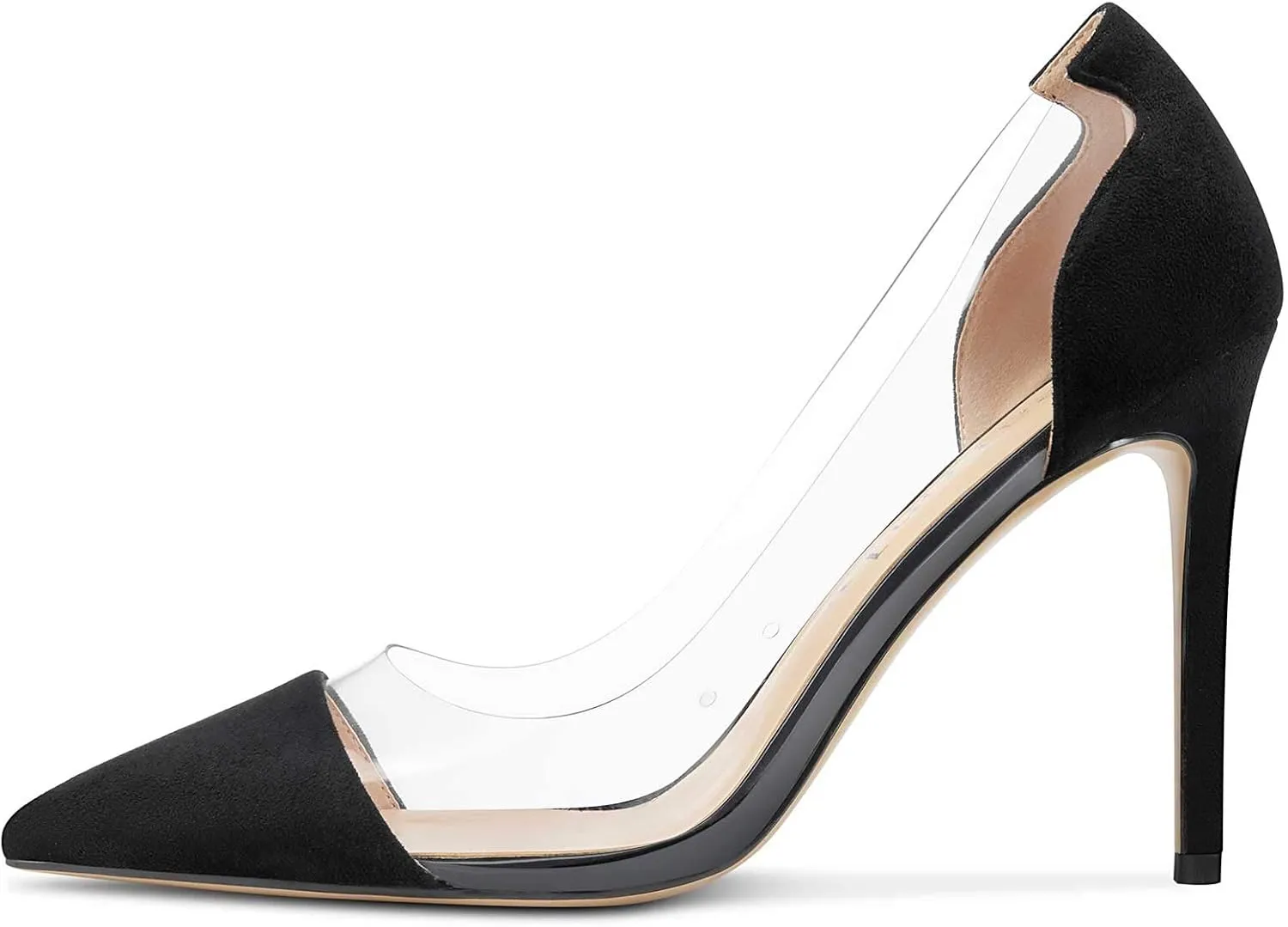 DearOnly Women's High Heels Transparent Clear Pumps Slip On Sexy Pointed Toe Stilettos 4" Inch Heel