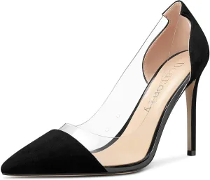 DearOnly Women's High Heels Transparent Clear Pumps Slip On Sexy Pointed Toe Stilettos 4" Inch Heel