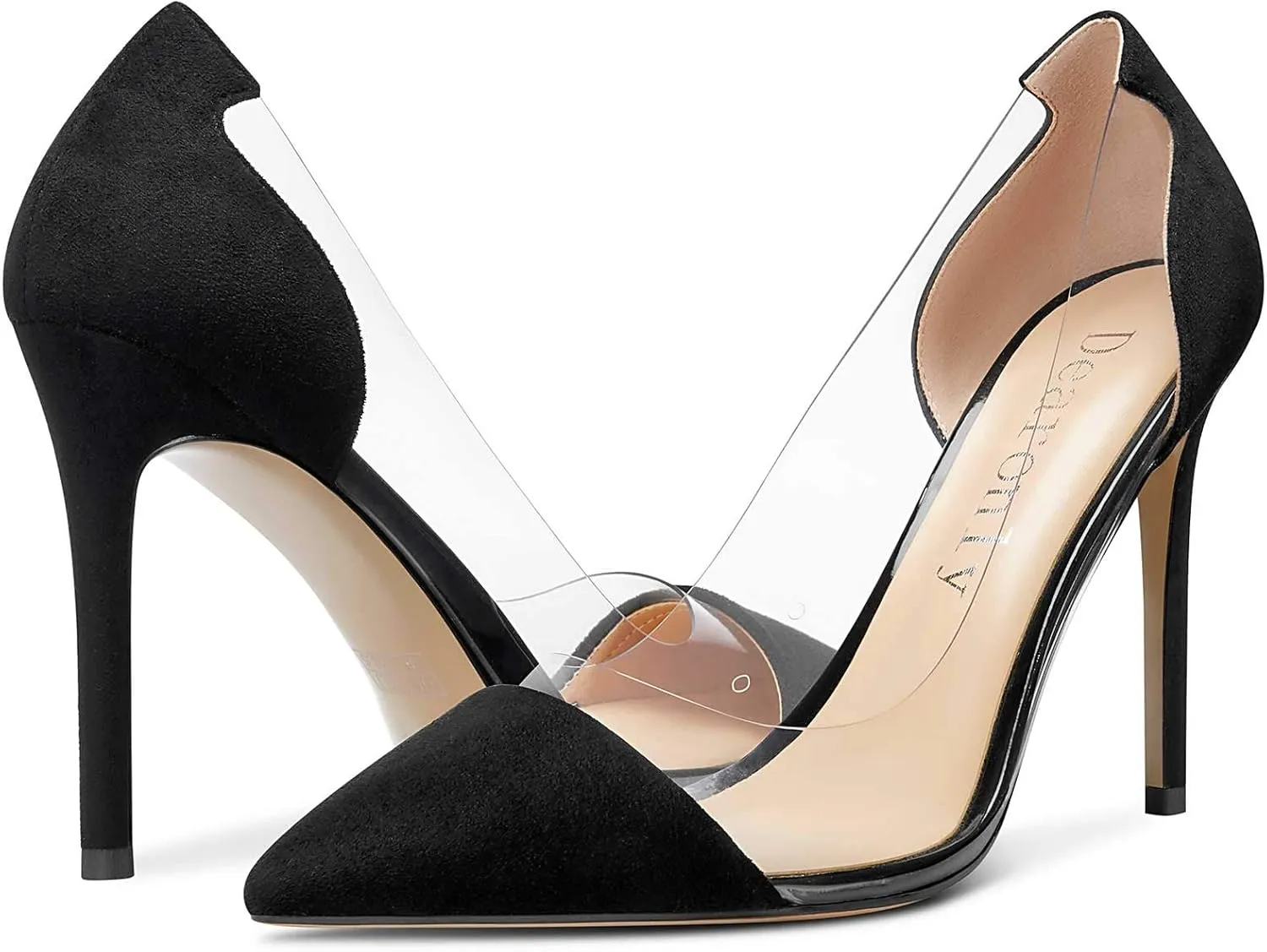 DearOnly Women's High Heels Transparent Clear Pumps Slip On Sexy Pointed Toe Stilettos 4" Inch Heel