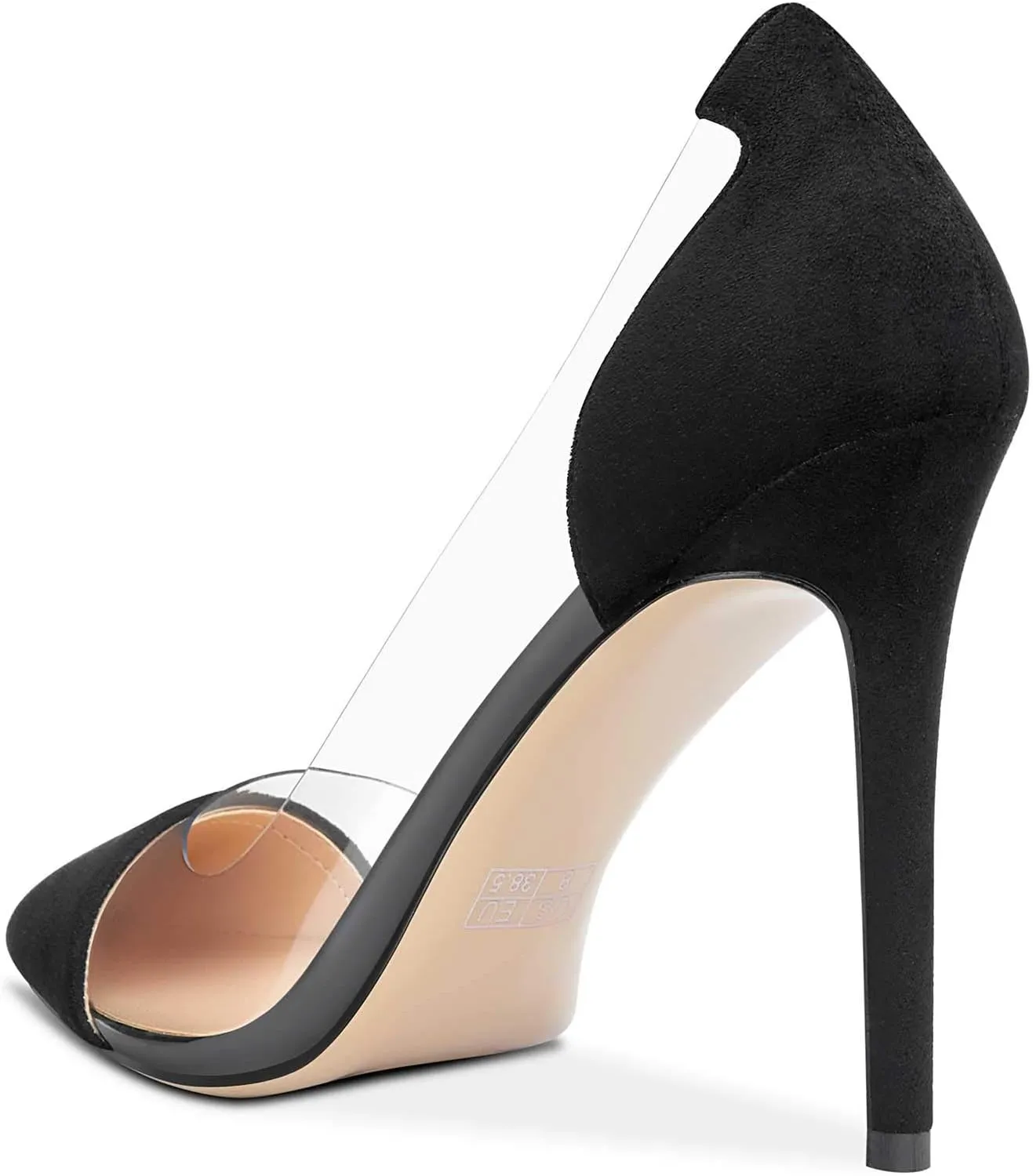 DearOnly Women's High Heels Transparent Clear Pumps Slip On Sexy Pointed Toe Stilettos 4" Inch Heel