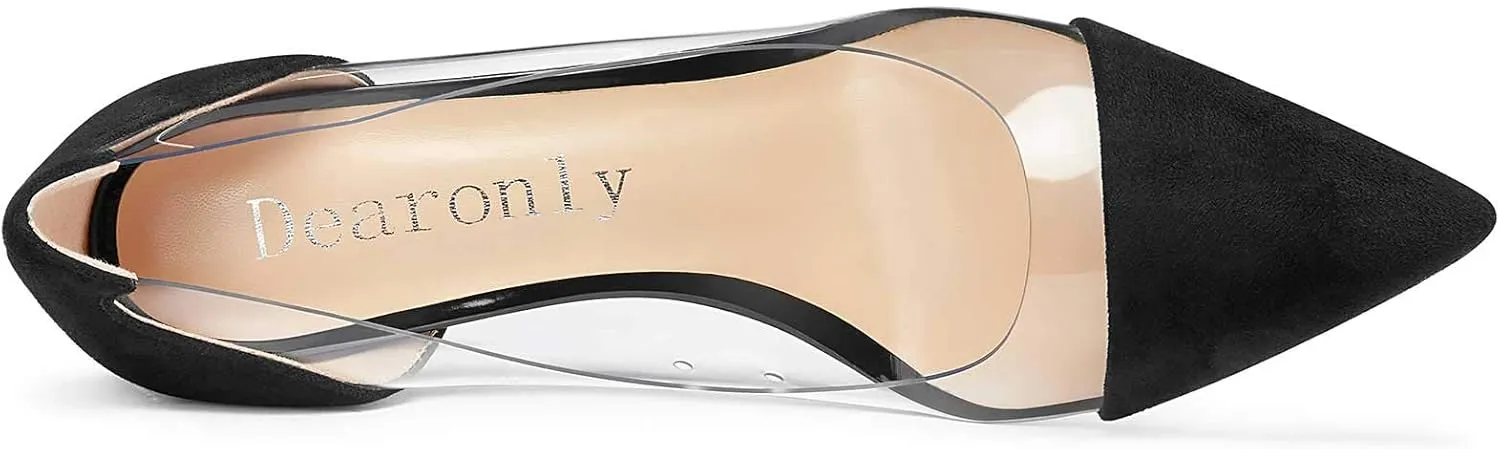 DearOnly Women's High Heels Transparent Clear Pumps Slip On Sexy Pointed Toe Stilettos 4" Inch Heel
