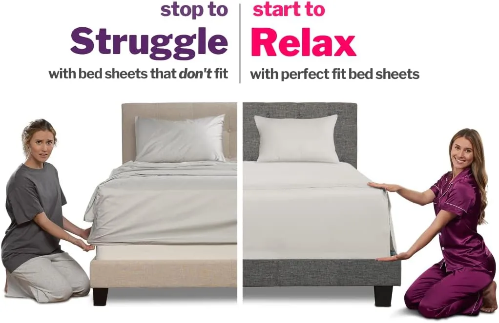 Deep Pocket Queen Sheet Sets – 21” Inch 4 Piece Queen Sheets Deep Pocket Sheets – Oversize Flat Sheet, Fitted Sheet & 2 Zippered Pillowcases for 18”–23” Pillow Top Mattress – Calm Grey