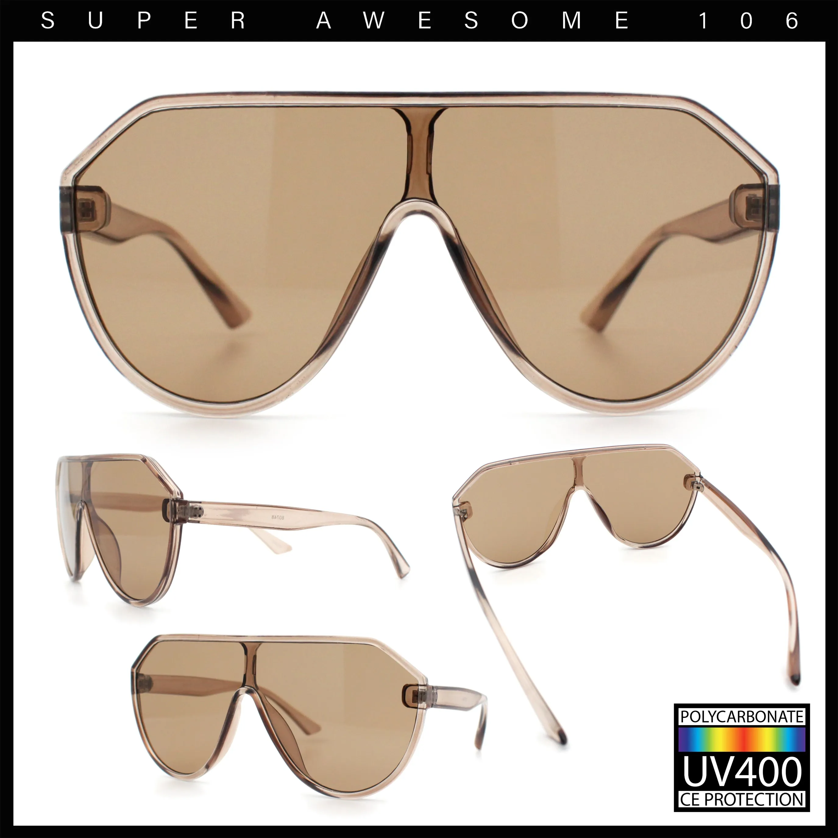 Diva Oversized Flat Top Racer Thin Plastic Shield Sunglasses