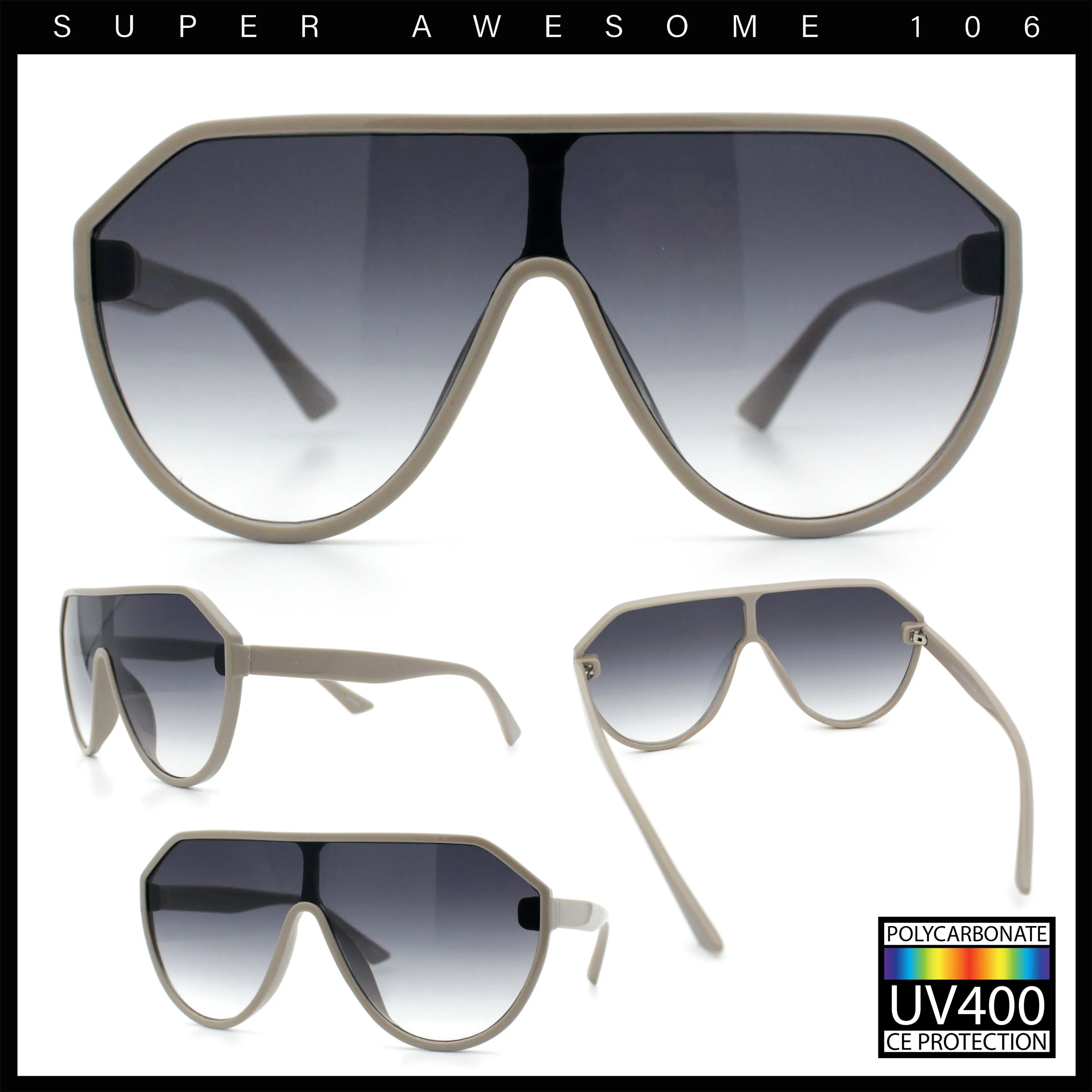 Diva Oversized Flat Top Racer Thin Plastic Shield Sunglasses