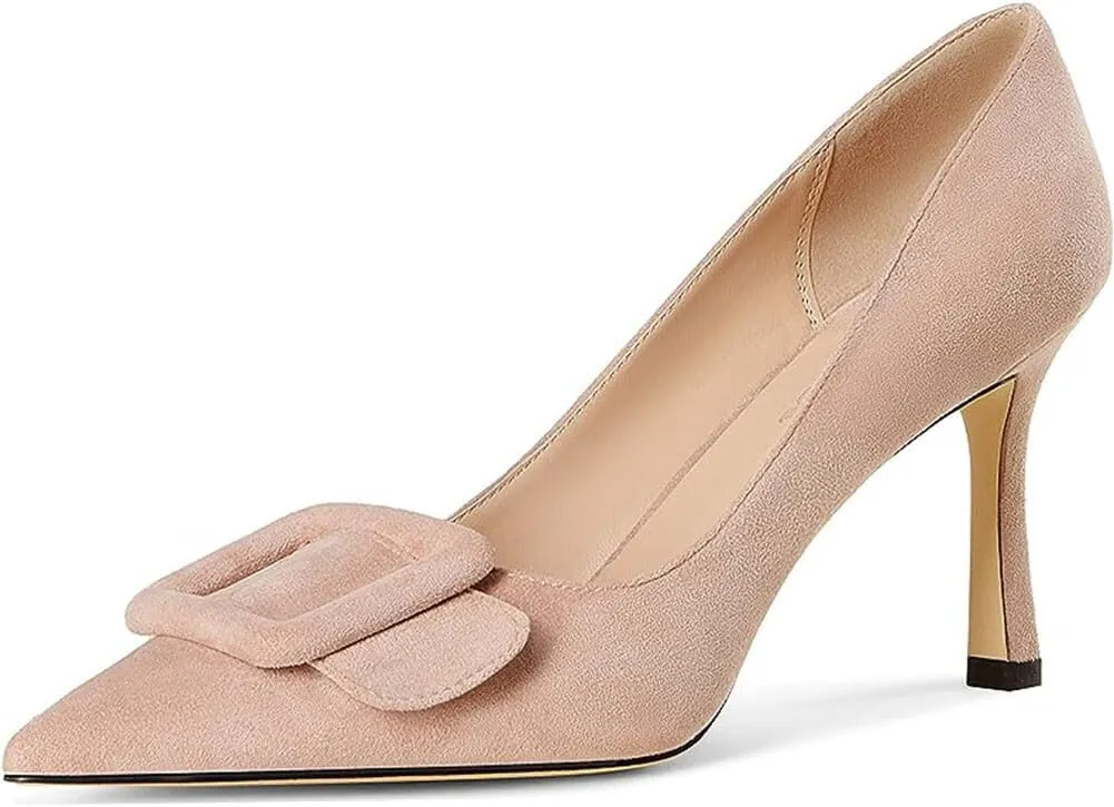 Divanne Pumps Shoes, Women's Stiletto High Heels Buckle Suede Pumps Pointy Toe Slip-On Office Pumps for Party Dress