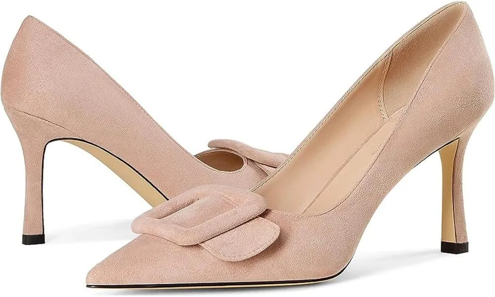 Divanne Pumps Shoes, Women's Stiletto High Heels Buckle Suede Pumps Pointy Toe Slip-On Office Pumps for Party Dress