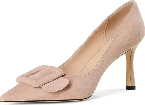 Divanne Pumps Shoes, Women's Stiletto High Heels Buckle Suede Pumps Pointy Toe Slip-On Office Pumps for Party Dress