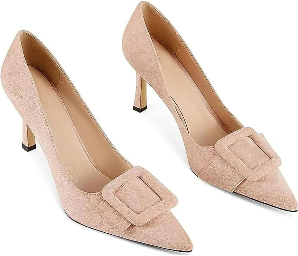 Divanne Pumps Shoes, Women's Stiletto High Heels Buckle Suede Pumps Pointy Toe Slip-On Office Pumps for Party Dress