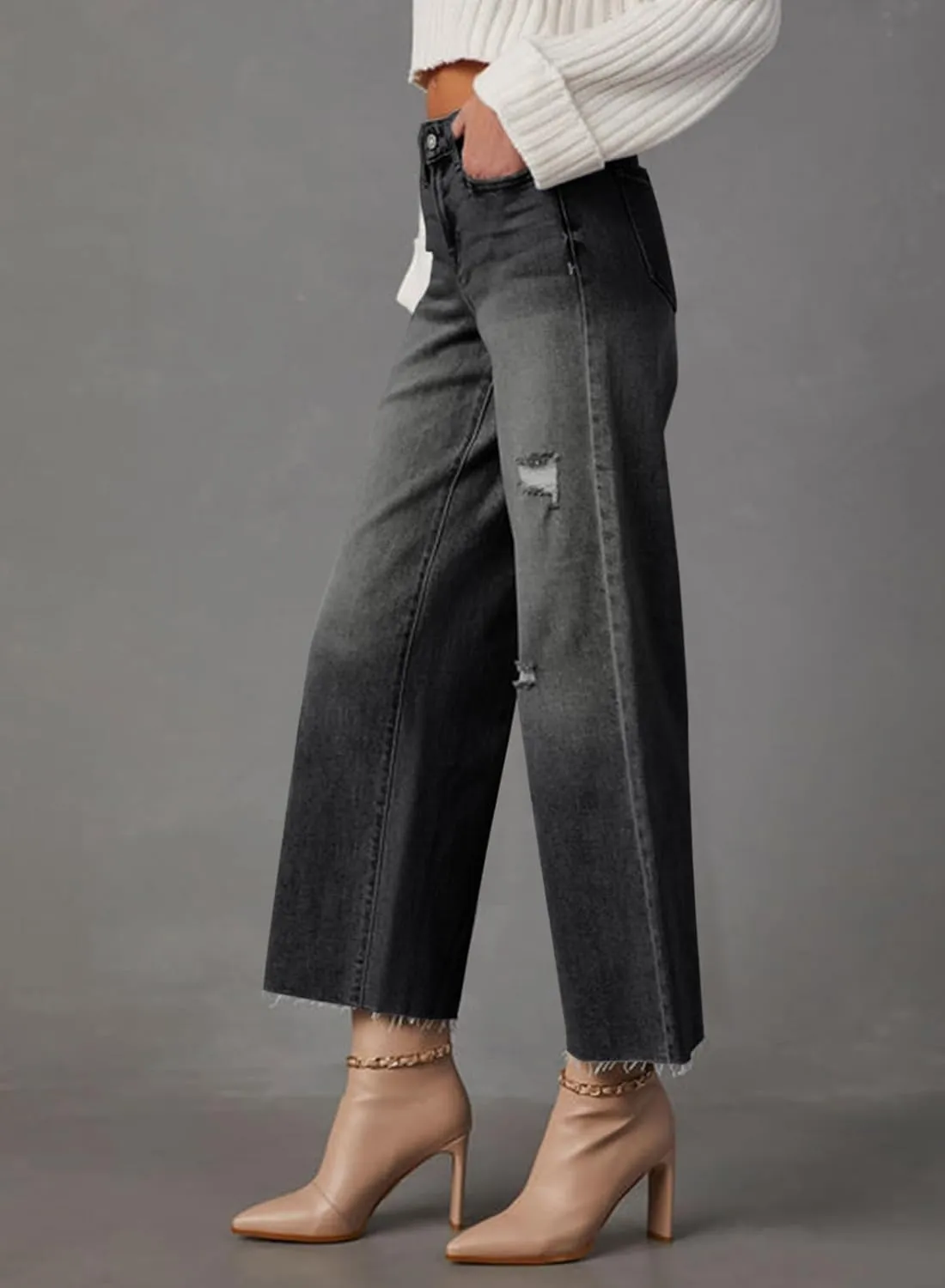 Dokotoo Womens High Waist Baggy Jeans Wide Leg Casual Petite 2025 8 Points Length Stretch Denim Pants
