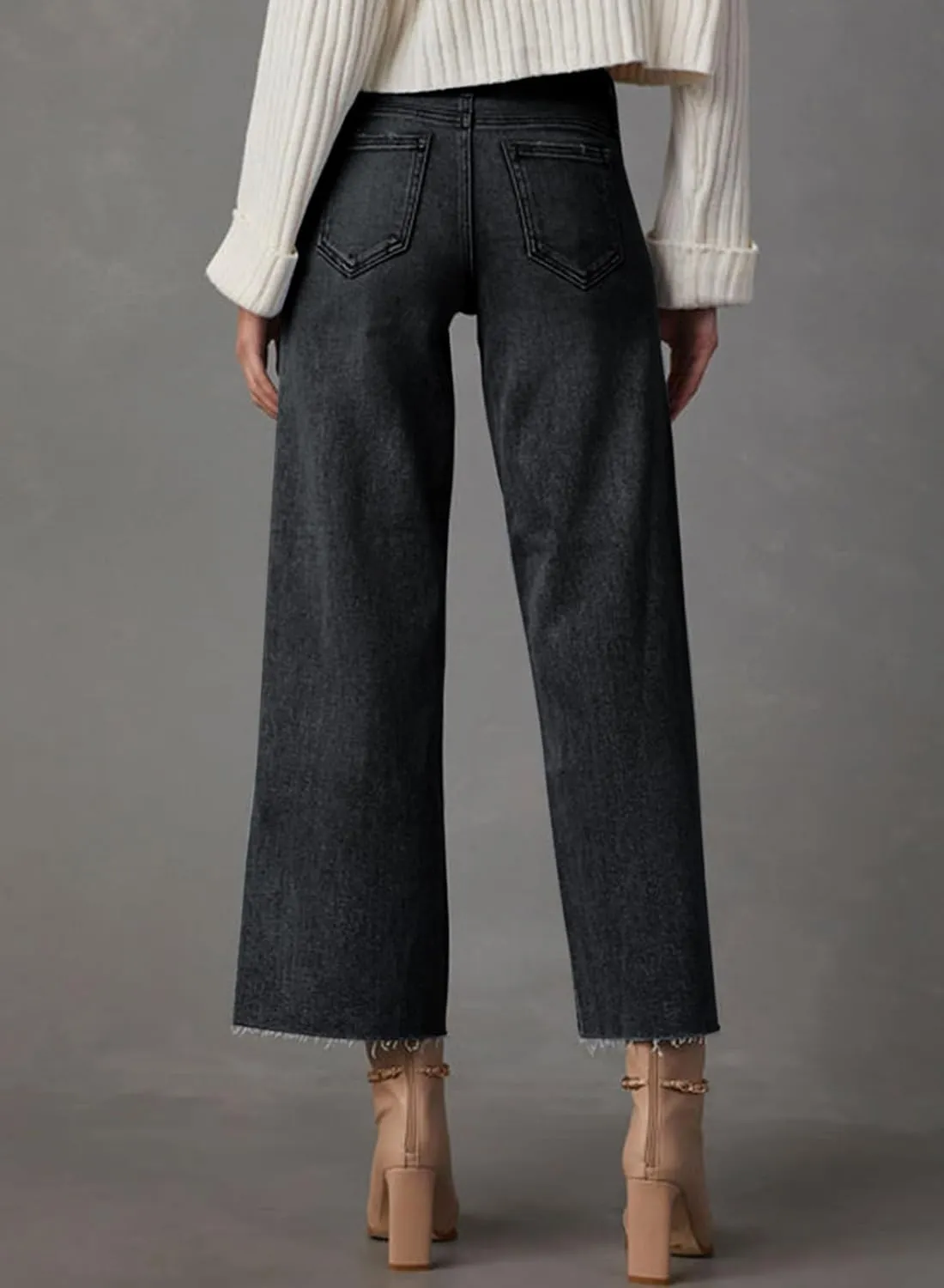 Dokotoo Womens High Waist Baggy Jeans Wide Leg Casual Petite 2025 8 Points Length Stretch Denim Pants