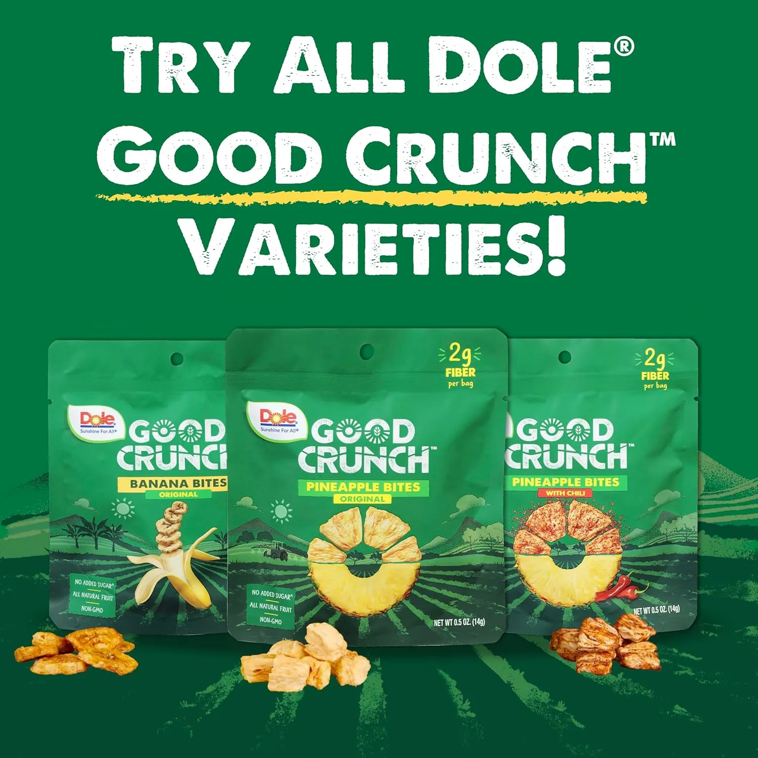 Dole Good Crunch Banana Dried Fruit Bites, Gluten Free & Vegan Snack, 0.7oz Bags (Pack of 12)