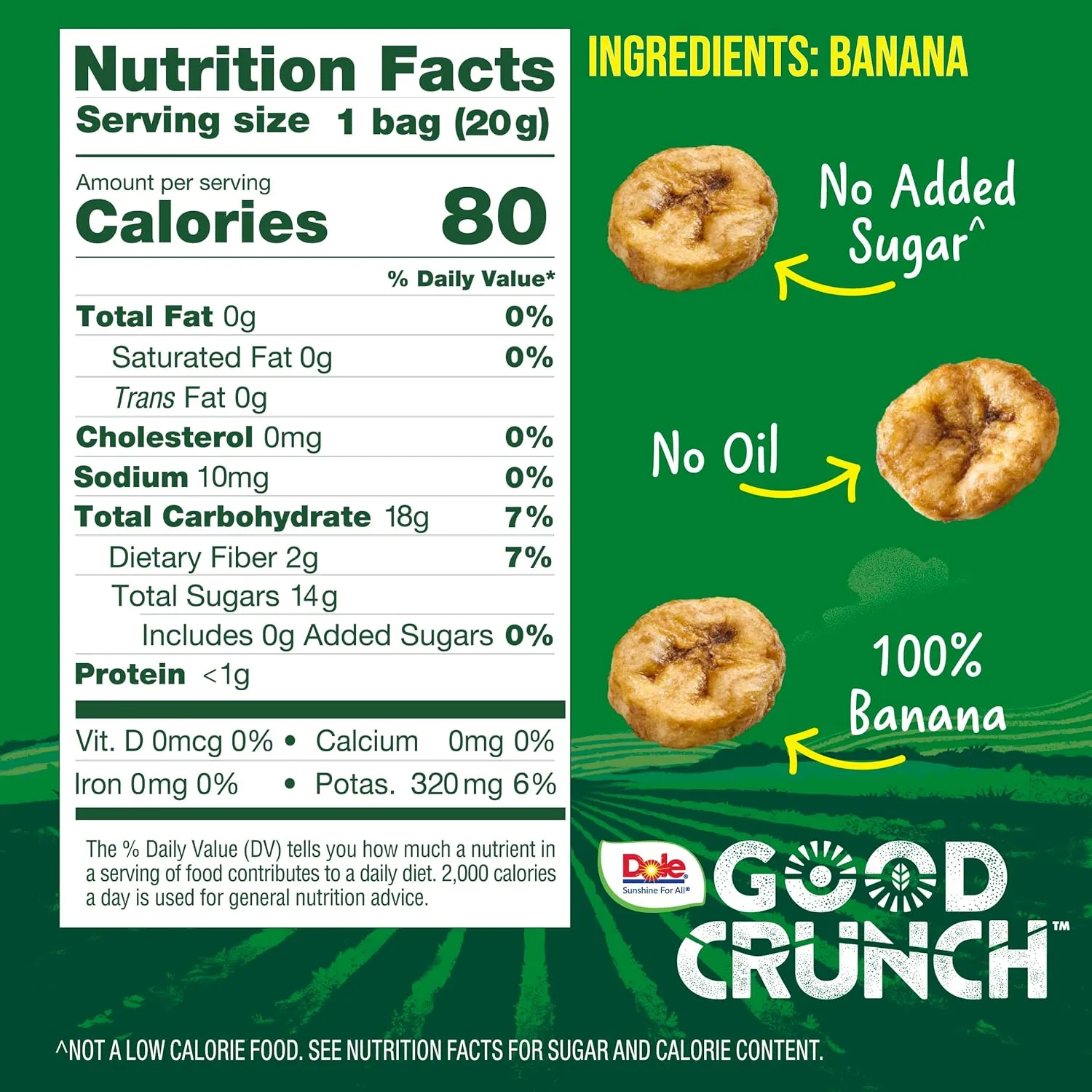 Dole Good Crunch Banana Dried Fruit Bites, Gluten Free & Vegan Snack, 0.7oz Bags (Pack of 12)
