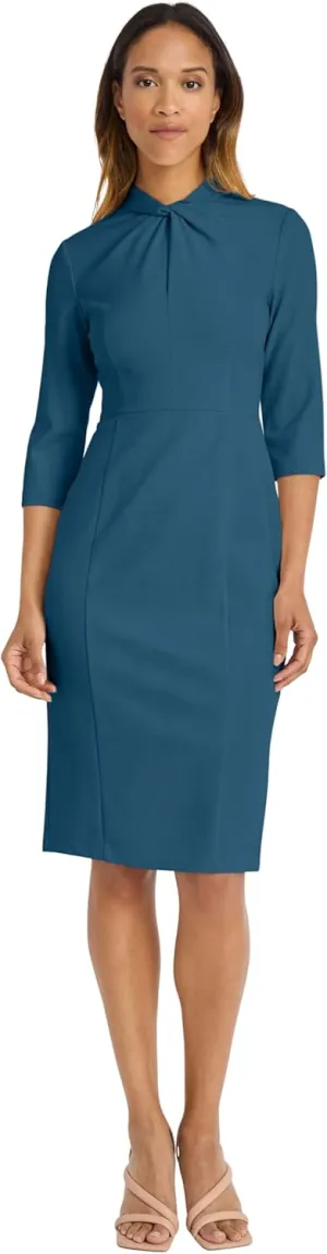 Donna Morgan Women's Stretch Crepe 3/4 Sleeve Twisted Neckline Sheath Dress