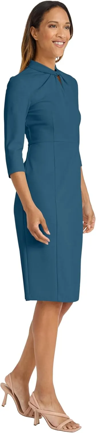Donna Morgan Women's Stretch Crepe 3/4 Sleeve Twisted Neckline Sheath Dress