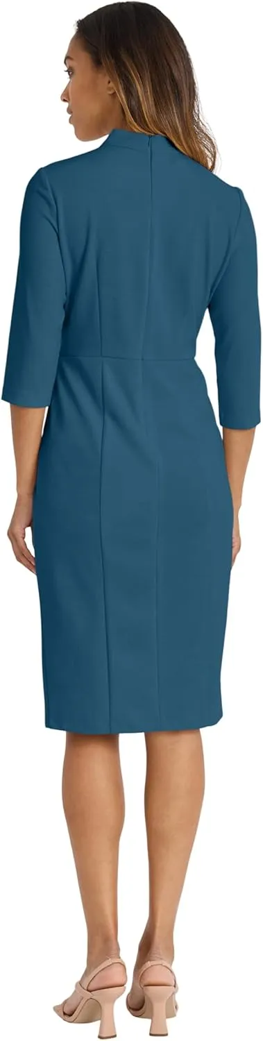 Donna Morgan Women's Stretch Crepe 3/4 Sleeve Twisted Neckline Sheath Dress