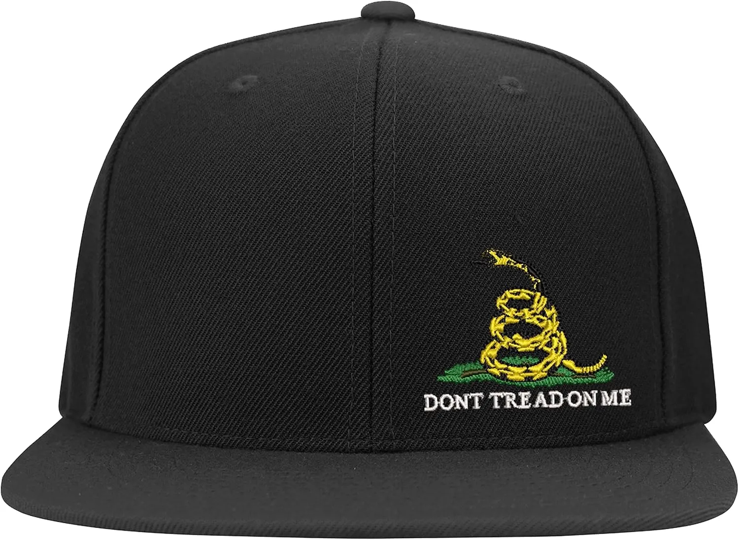 Don't Tread On Me Snake Side Logo Embroidered Flexfit Fitted Ball Cap Political Black Grey Navy Olive Curved or Flat Brim