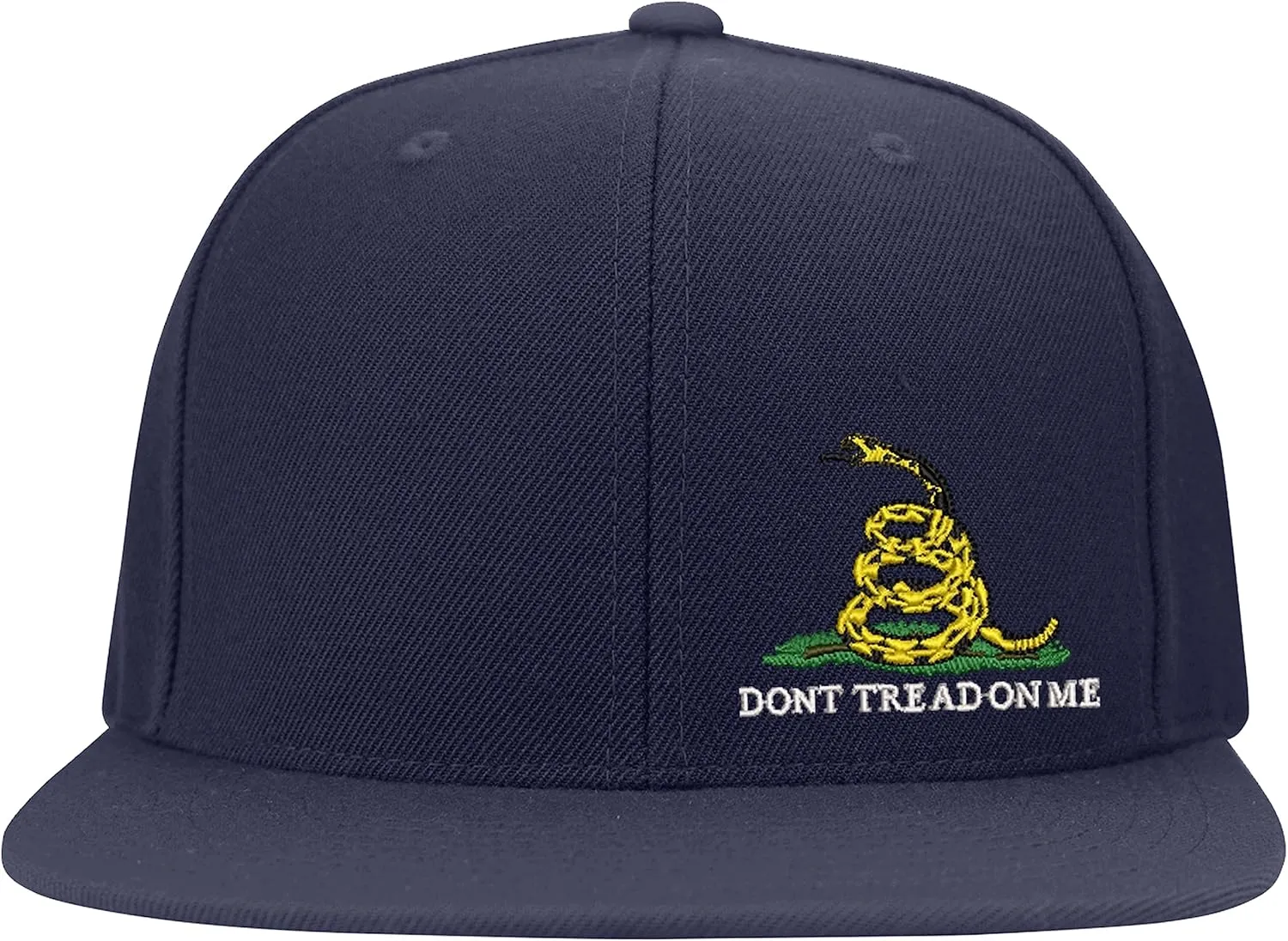 Don't Tread On Me Snake Side Logo Embroidered Flexfit Fitted Ball Cap Political Black Grey Navy Olive Curved or Flat Brim