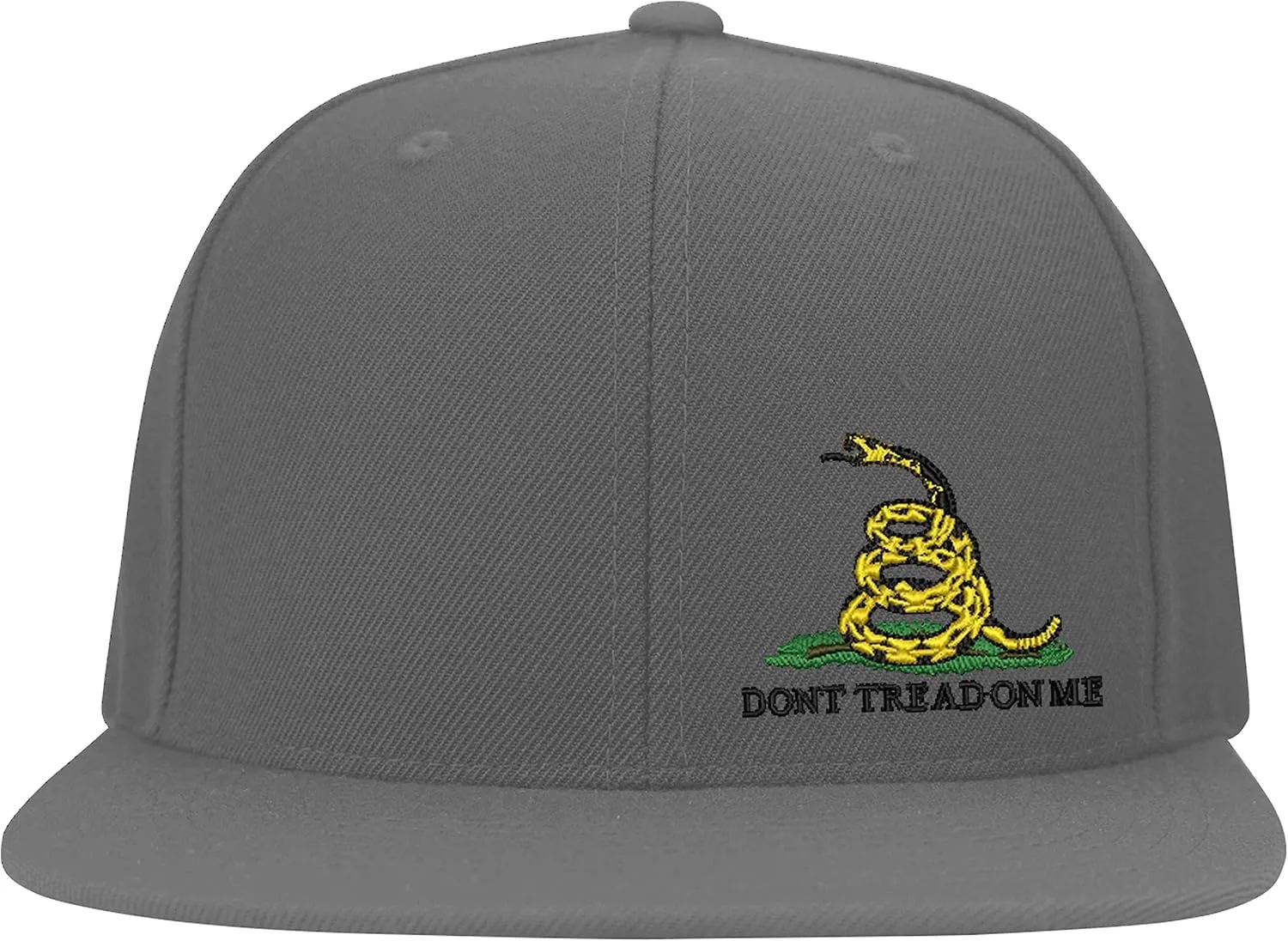 Don't Tread On Me Snake Side Logo Embroidered Flexfit Fitted Ball Cap Political Black Grey Navy Olive Curved or Flat Brim