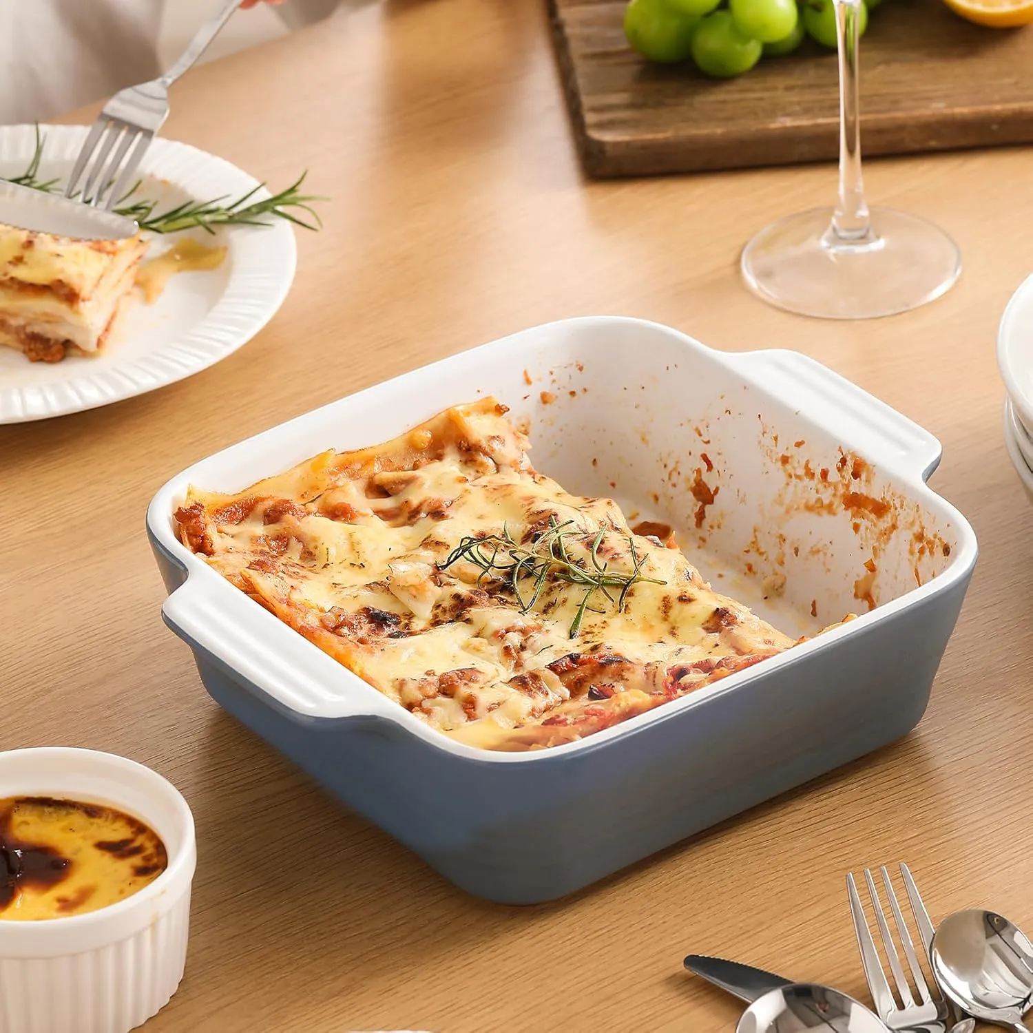 DOWAN 8x8 Baking dish, Square Baking Pan, Ceramic Casserole Dishes for Oven, Cake Pan with Handle, for Brownie, Lasagna, Casserole, 2 Quart, Home Gift, Airy Blue