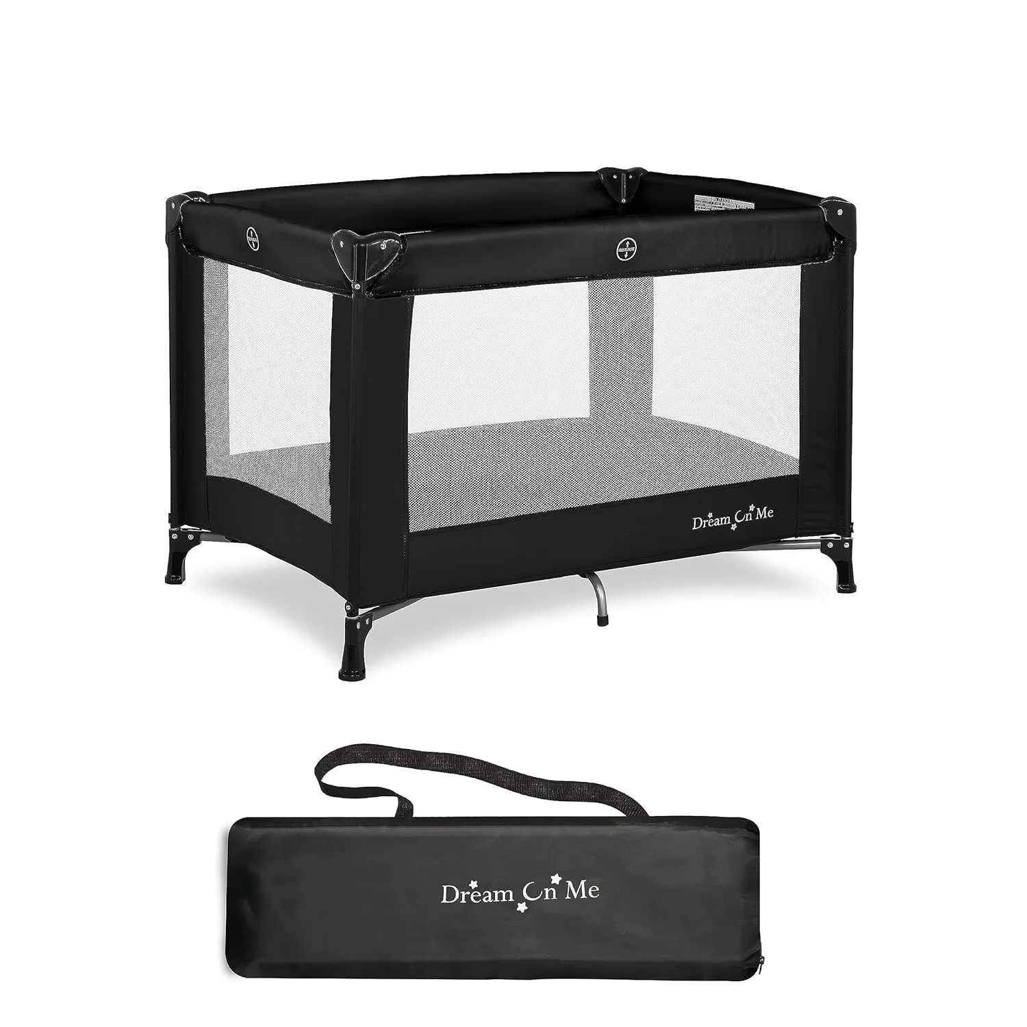 Dream On Me Nest Portable Playard in Black with Carrybag an Shoulder Strap, Lightweight, Packable and Easy Setup Baby Playard, Breathable Mesh Sides and Soft Fabric - Comes with a Removable Padded Mat