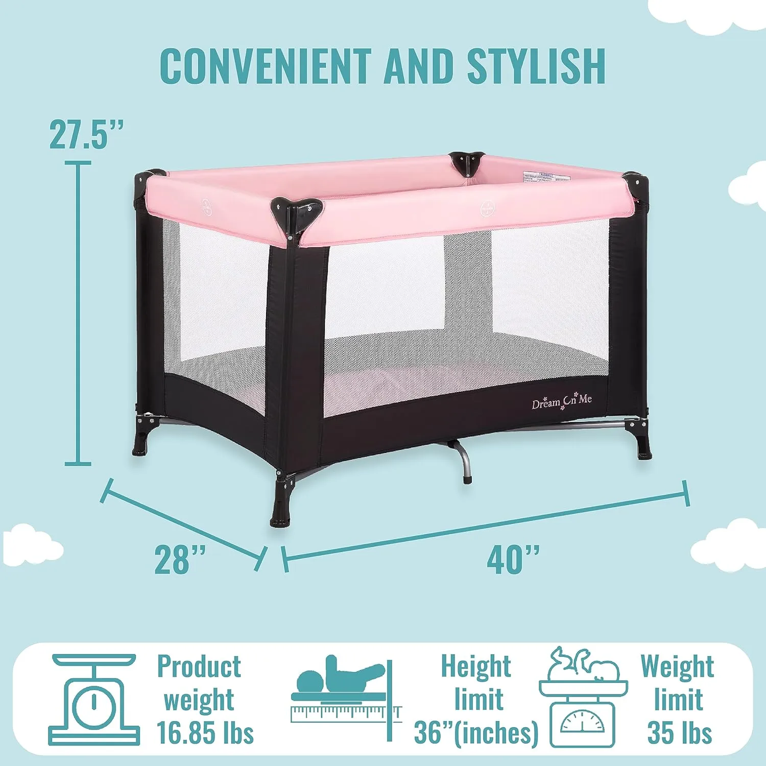 Dream On Me Nest Portable Playard in Pink with Carrybag an Shoulder Strap, Lightweight, Packable and Easy Setup Baby Playard, Breathable Mesh Sides and Soft Fabric - Comes with a Removable Padded Mat