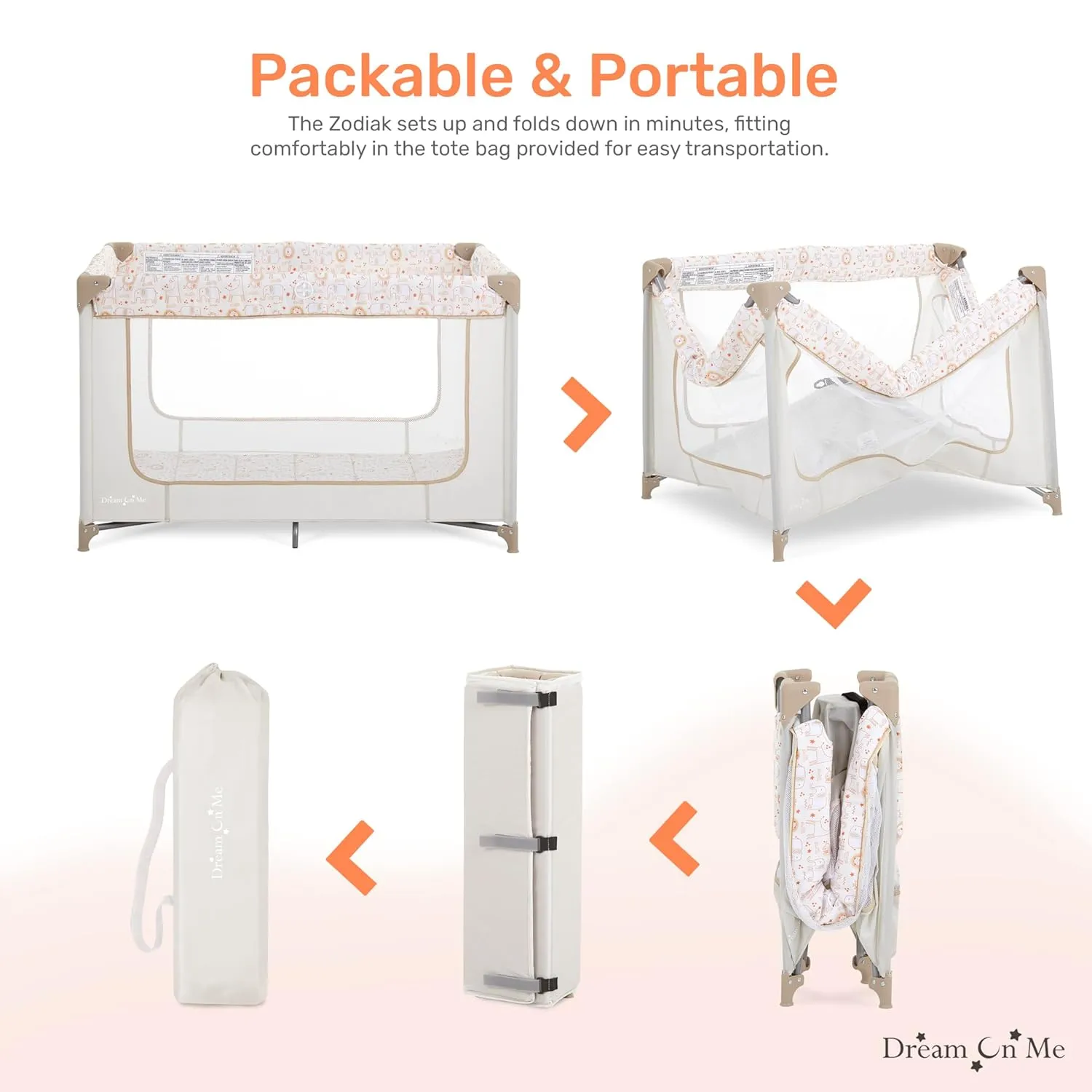 Dream On Me Zodiak Portable Playard with Carry Bag & Shoulder Strap, Beige