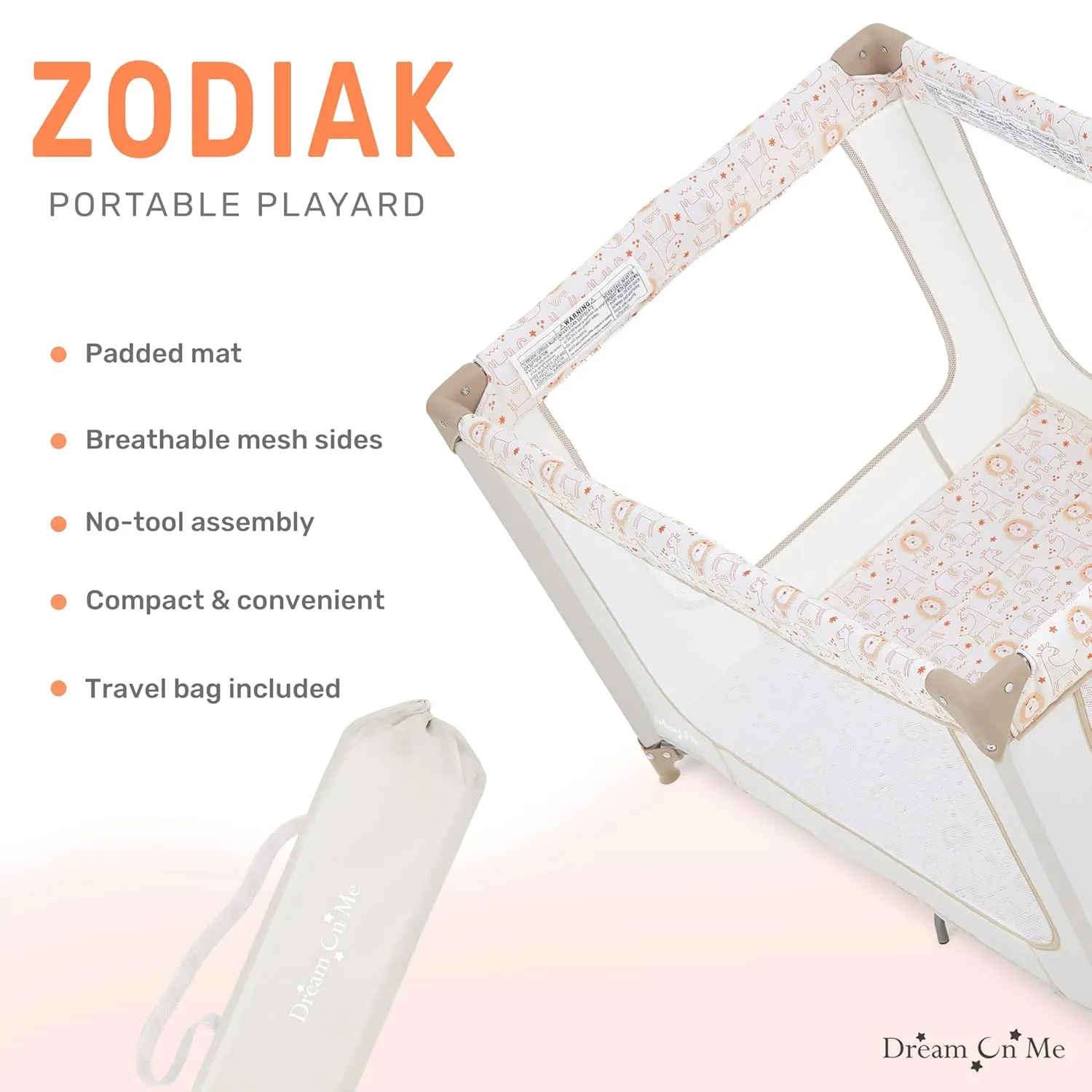 Dream On Me Zodiak Portable Playard with Carry Bag & Shoulder Strap, Beige