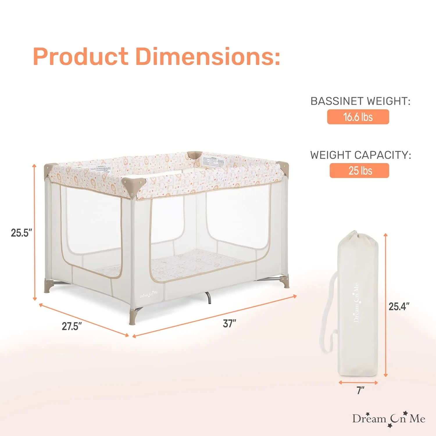 Dream On Me Zodiak Portable Playard with Carry Bag & Shoulder Strap, Beige