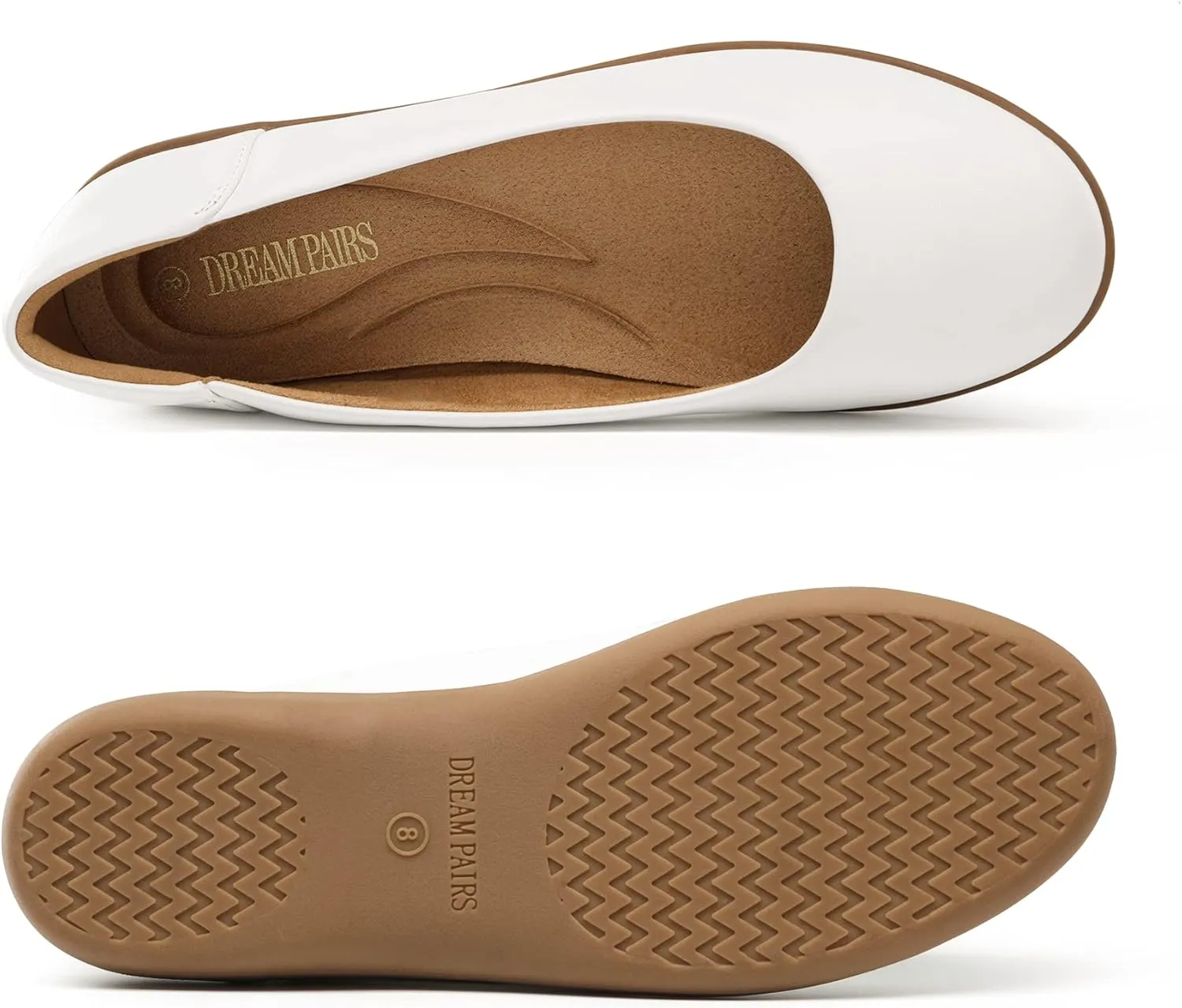DREAM PAIRS Women’s Comfortable Ballet Dressy Work Flats, Round Toe Slip on Office Shoes