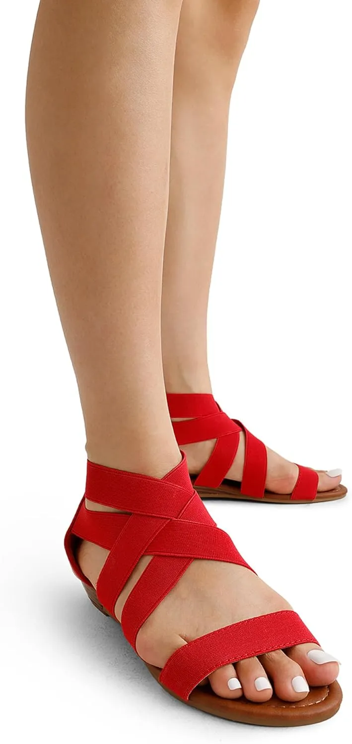 DREAM PAIRS Women's Elastic Ankle Strap Low Wedges Sandals