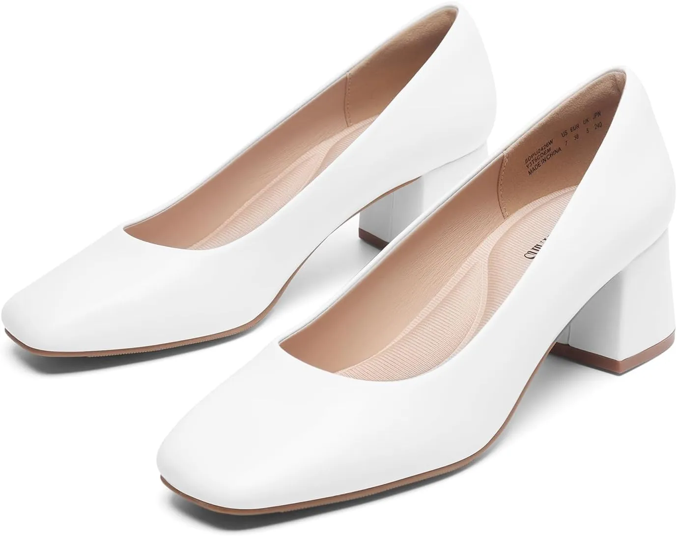 DREAM PAIRS Women's Low Chunky Heels Square Toe Pumps Comfortable Slip On Dress Shoes Wedding Party Office Shoes