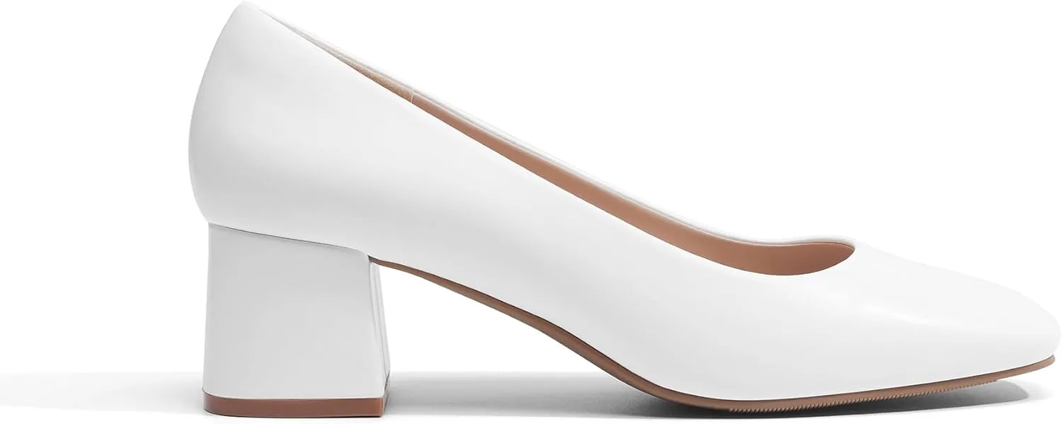 DREAM PAIRS Women's Low Chunky Heels Square Toe Pumps Comfortable Slip On Dress Shoes Wedding Party Office Shoes