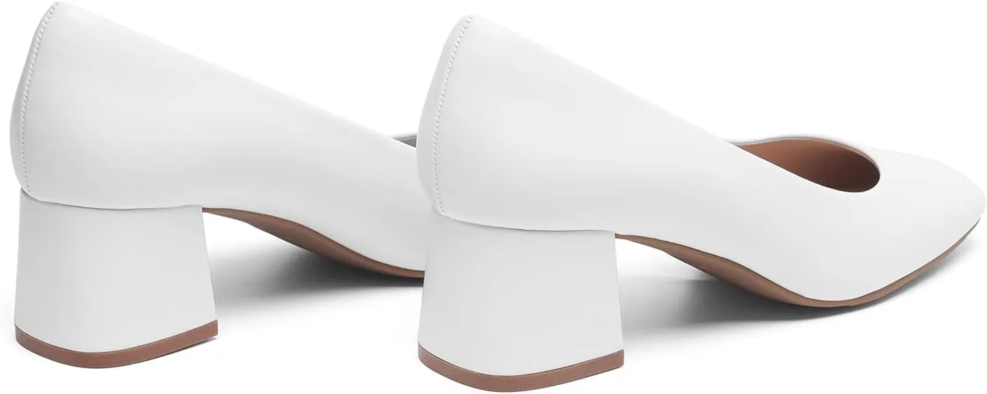 DREAM PAIRS Women's Low Chunky Heels Square Toe Pumps Comfortable Slip On Dress Shoes Wedding Party Office Shoes