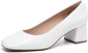 DREAM PAIRS Women's Low Chunky Heels Square Toe Pumps Comfortable Slip On Dress Shoes Wedding Party Office Shoes