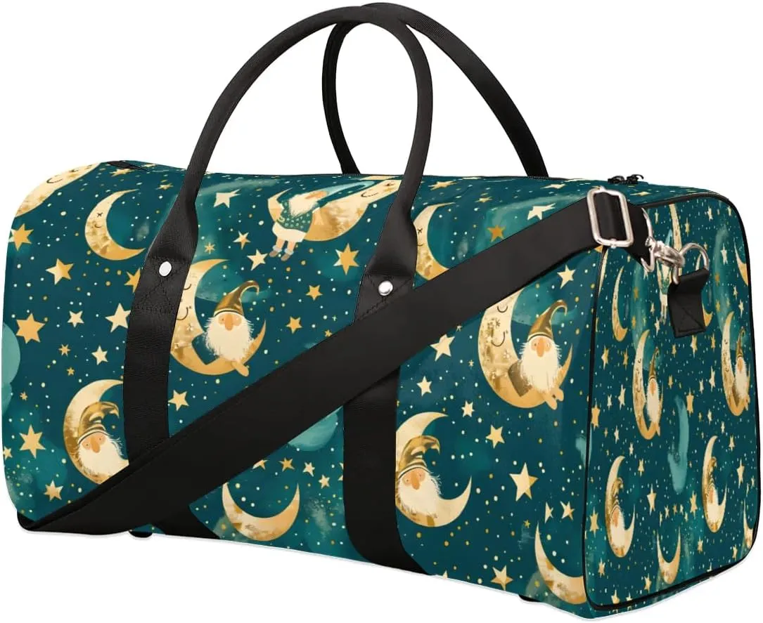 Dwarf Crescent Moon Stars Travel Duffel Bag for Women Men Sports Tote Gym Bag Waterproof Foldable Lightweight Weekend Overnight Hospital Workout Bag Swimming Yoga Fitness Travel Sports Bag
