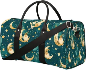 Dwarf Crescent Moon Stars Travel Duffel Bag for Women Men Sports Tote Gym Bag Waterproof Foldable Lightweight Weekend Overnight Hospital Workout Bag Swimming Yoga Fitness Travel Sports Bag
