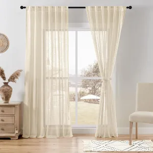 DWCN Linen Sheer Curtains 84 Inches Long, Rod Pocket & Back Tab Linen Texture Semi Sheer Window Covering, Light Airy Privacy Sheer Panels for Bedroom Living Room 52" W x 84" L, Beige, Set of 2