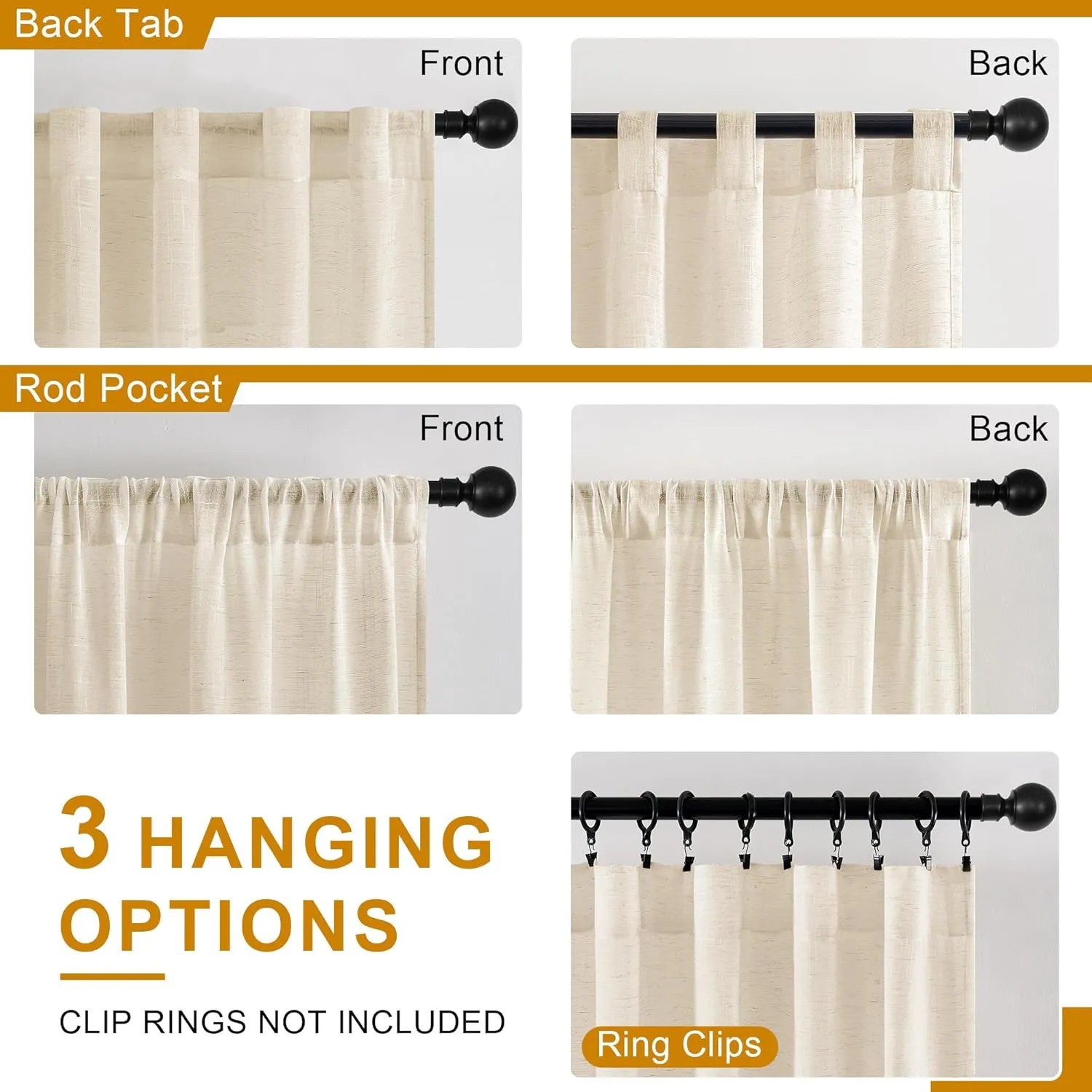 DWCN Linen Sheer Curtains 84 Inches Long, Rod Pocket & Back Tab Linen Texture Semi Sheer Window Covering, Light Airy Privacy Sheer Panels for Bedroom Living Room 52" W x 84" L, Beige, Set of 2