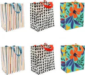 Earthwise Reusable Grocery Shopping Bags Extremely Durable Multi Use Large Stylish Fun Foldable Water-Resistant Totes in Spring Flowers (2 of each Print- 6 bags)