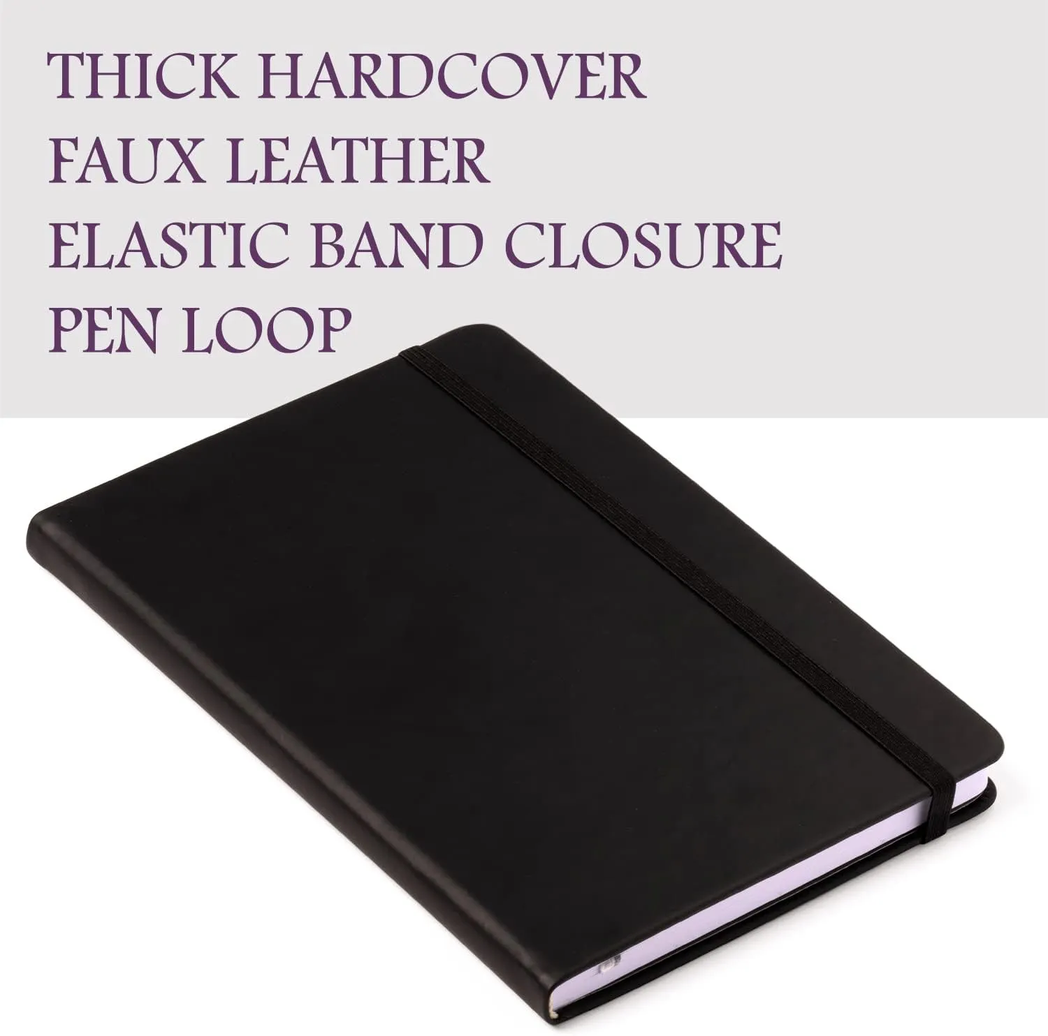 Eccolo Hardbound Writing Journal, Cool Jazz, 192 Pages of White Lined Paper with Elastic Band Closure, Lay Flat Design, Interior Gusset Pocket and Double Bookmarks (Black, 5.75-x-8.5 Inches)