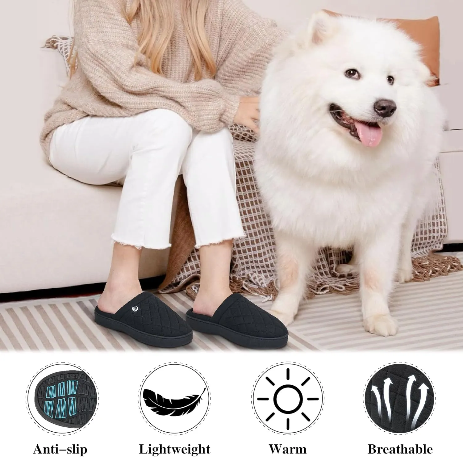 Ecetana Women's & Men's Memory Foam Bedroom Slippers - Comfortable Fuzzy Indoor/Outdoor House Shoes